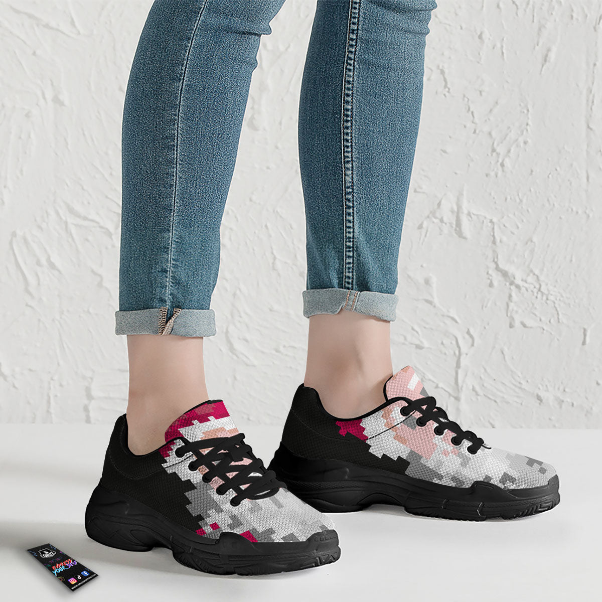 Santa Claus Christmas Pixel Print Black Chunky Shoes-grizzshop