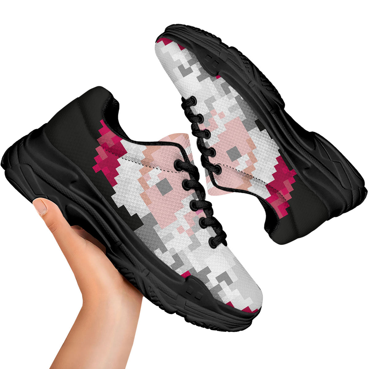 Santa Claus Christmas Pixel Print Black Chunky Shoes-grizzshop