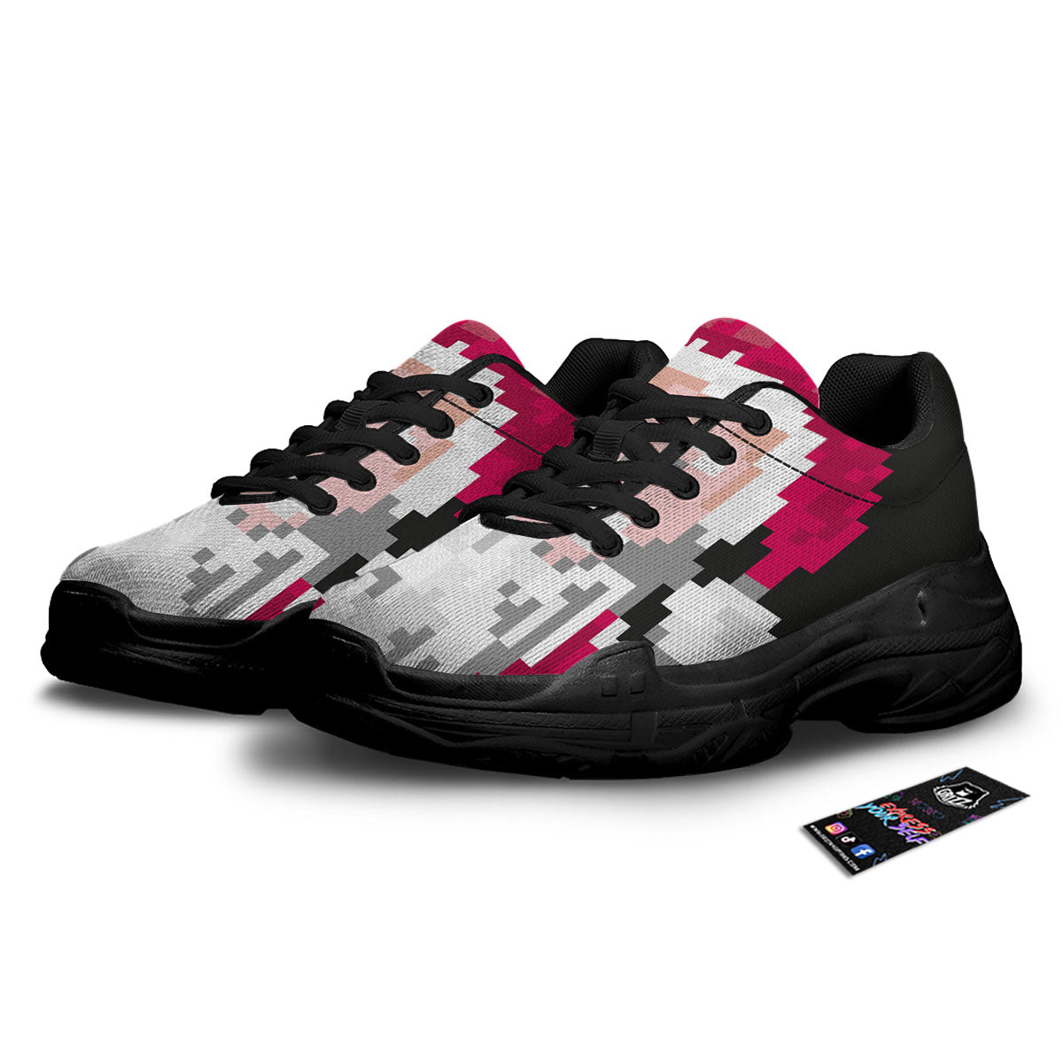 Santa Claus Christmas Pixel Print Black Chunky Shoes-grizzshop