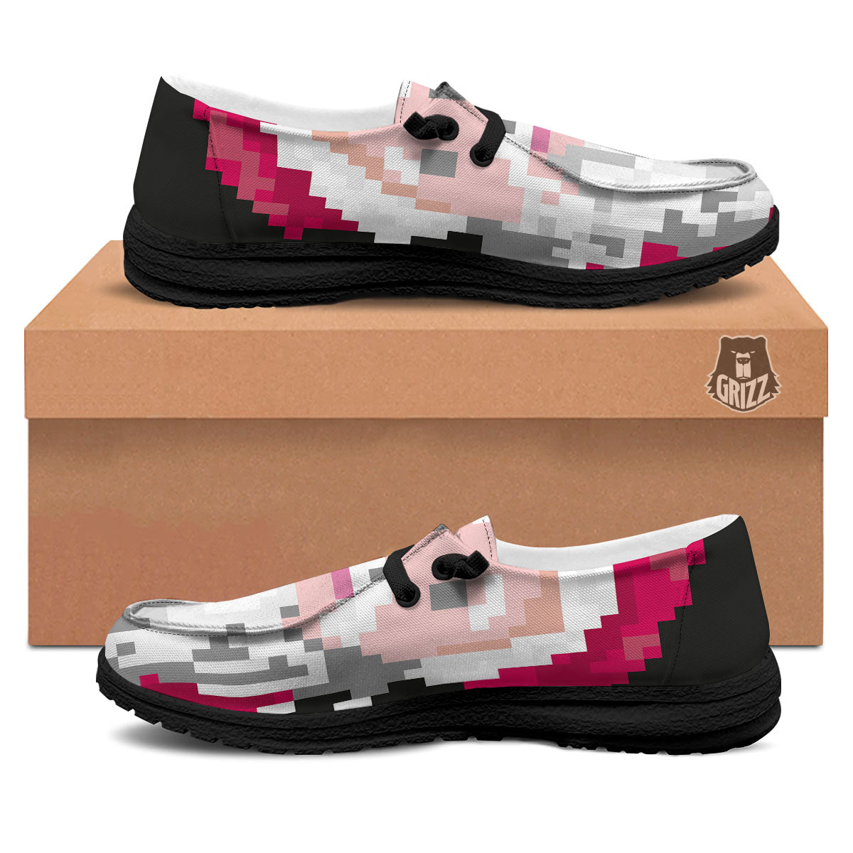 Santa Claus Christmas Pixel Print Black Loafers-grizzshop