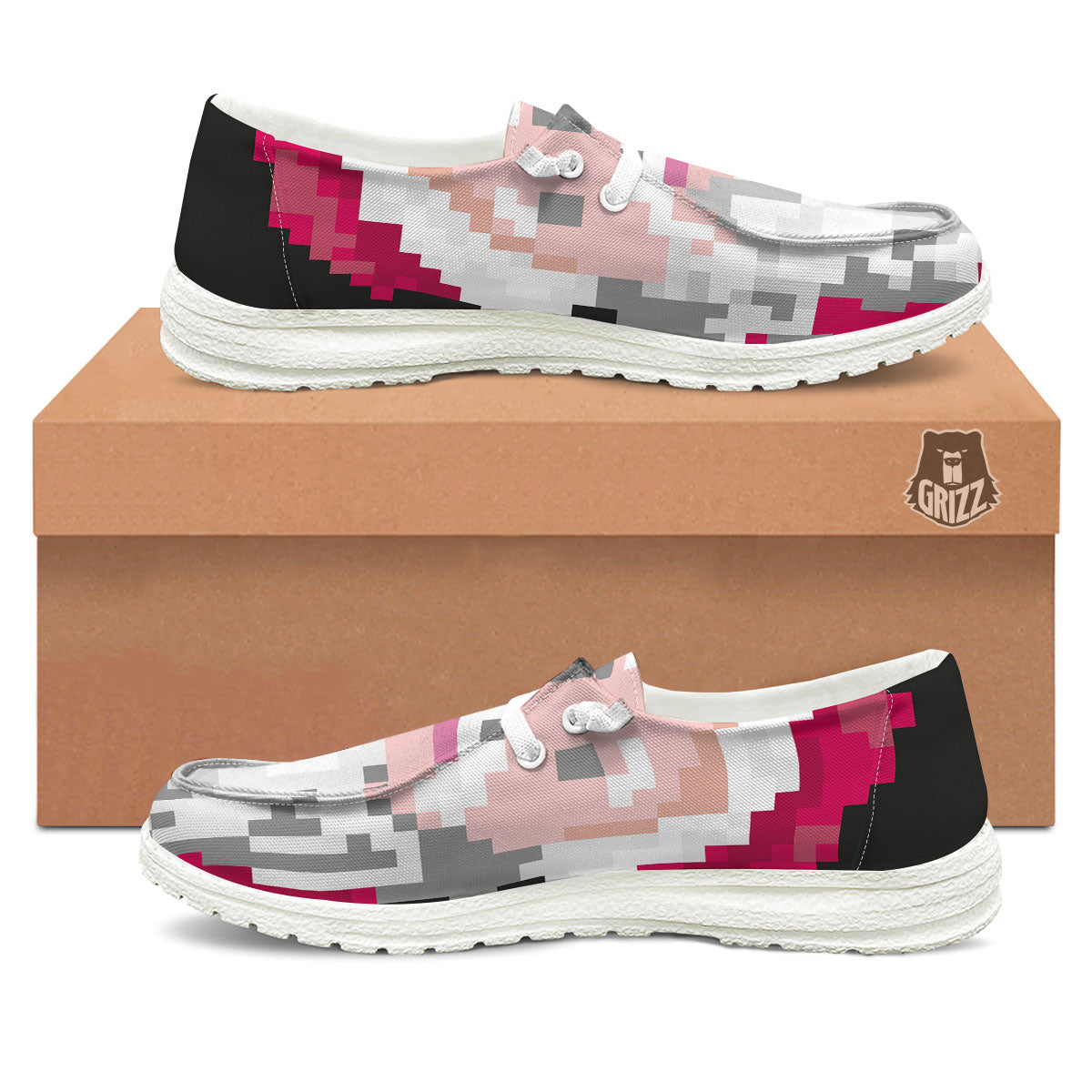 Santa Claus Christmas Pixel Print Black Loafers-grizzshop