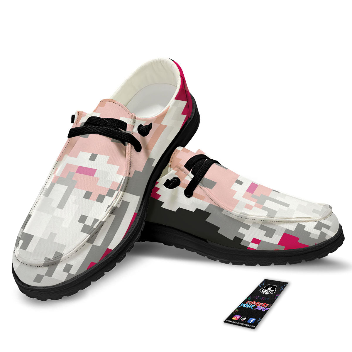 Santa Claus Christmas Pixel Print Black Loafers-grizzshop