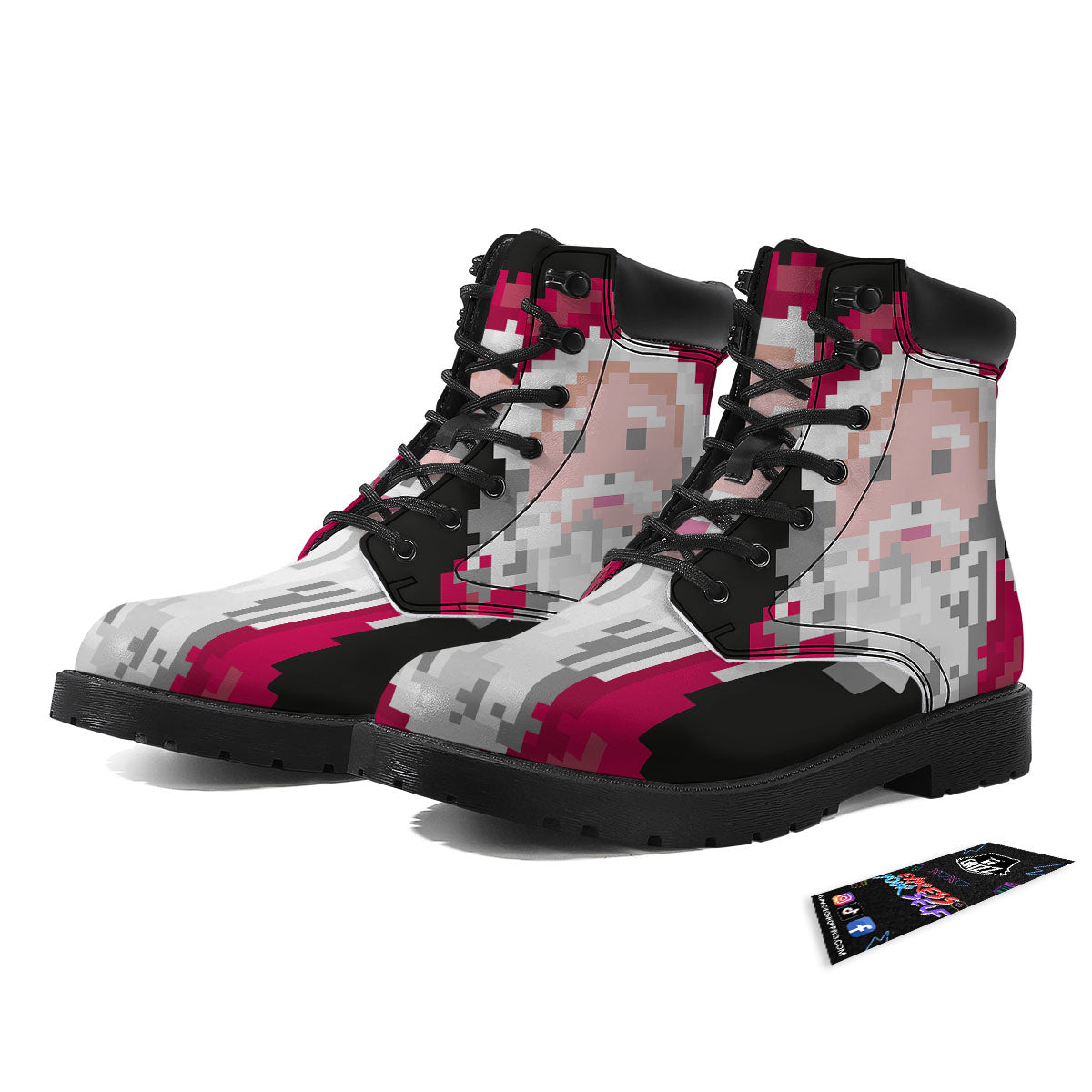 Santa Claus Christmas Pixel Print Boots-grizzshop