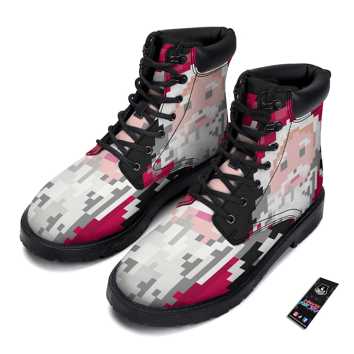 Santa Claus Christmas Pixel Print Boots-grizzshop