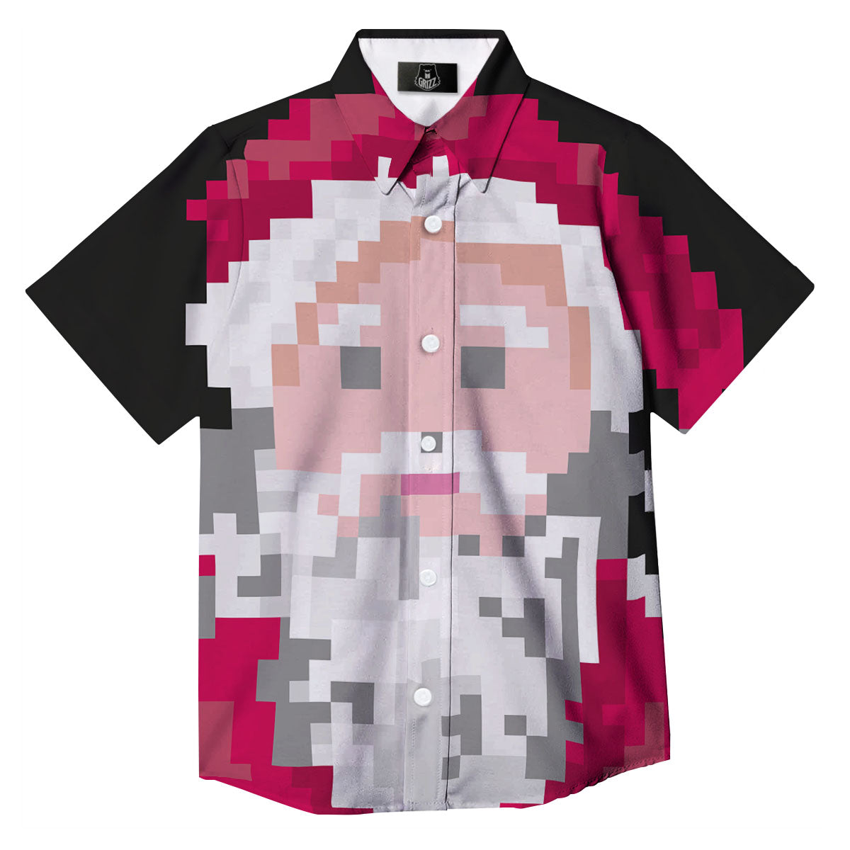 Santa Claus Christmas Pixel Print Button Up Shirt-grizzshop