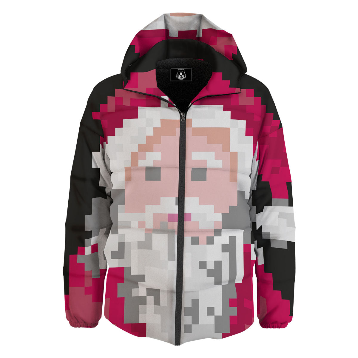 Santa Claus Christmas Pixel Print Down Jacket-grizzshop
