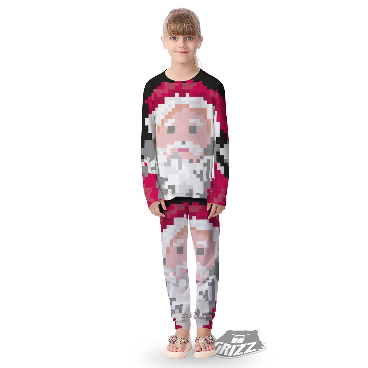 Santa Claus Christmas Pixel Print Kid's Pajamas-grizzshop