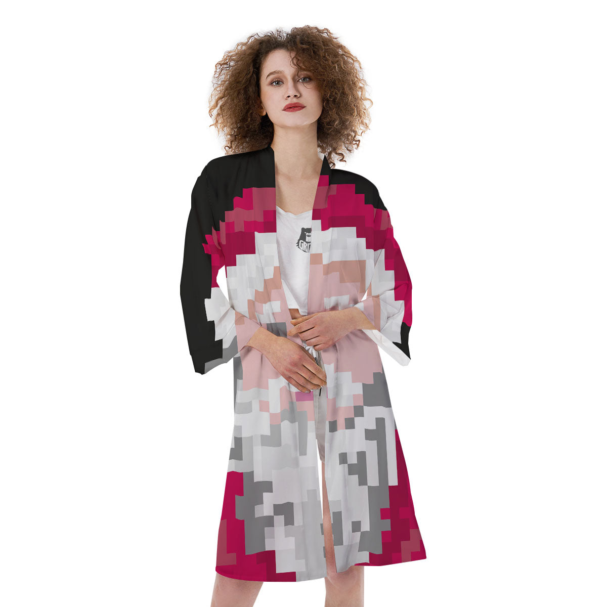 Santa Claus Christmas Pixel Print Kimono-grizzshop
