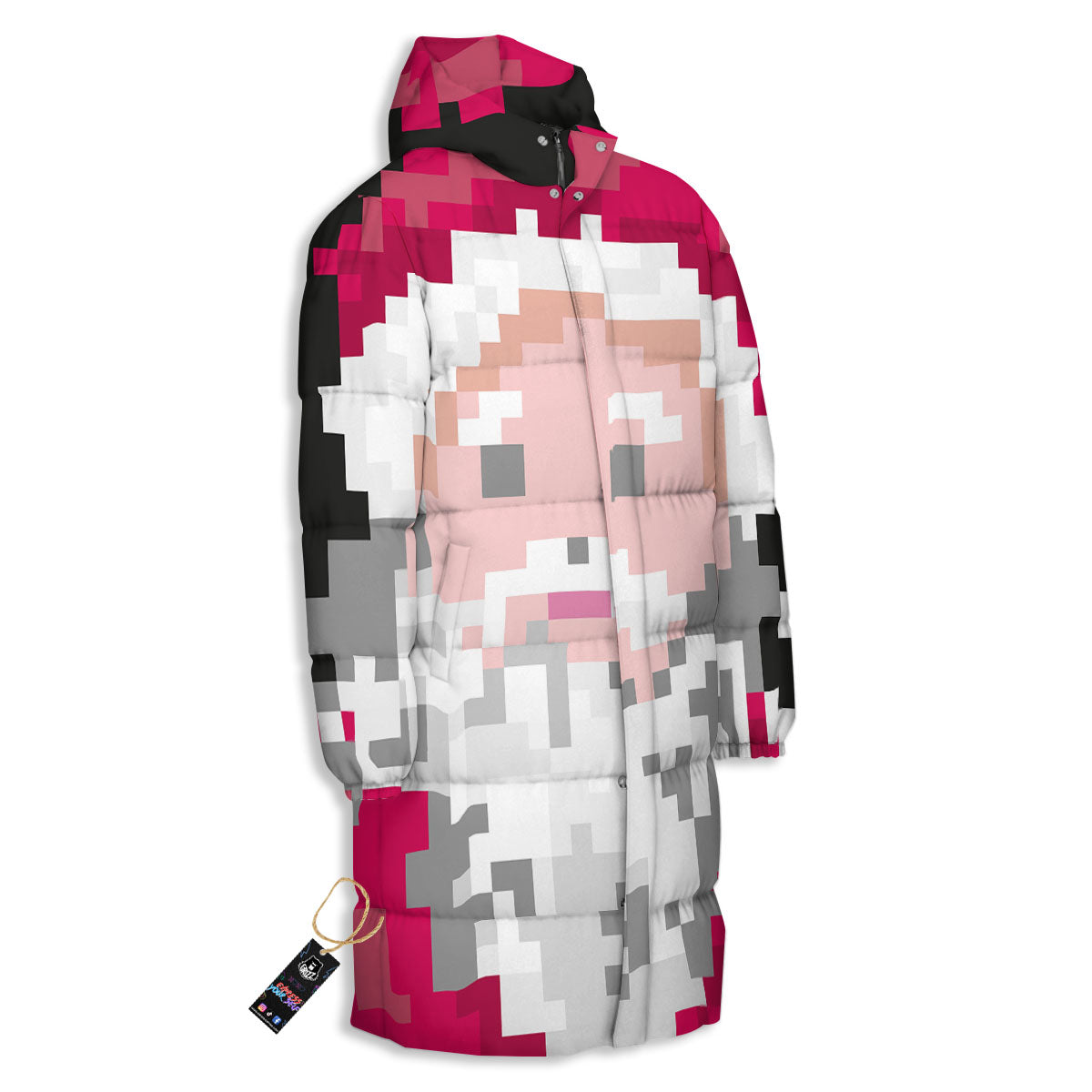 Santa Claus Christmas Pixel Print Long Down Jacket-grizzshop