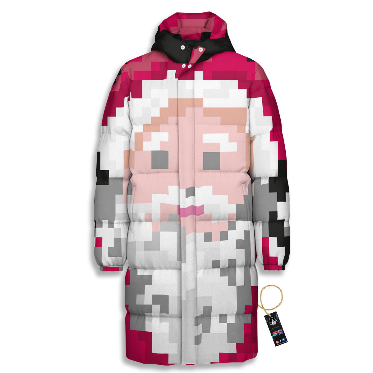 Santa Claus Christmas Pixel Print Long Down Jacket-grizzshop