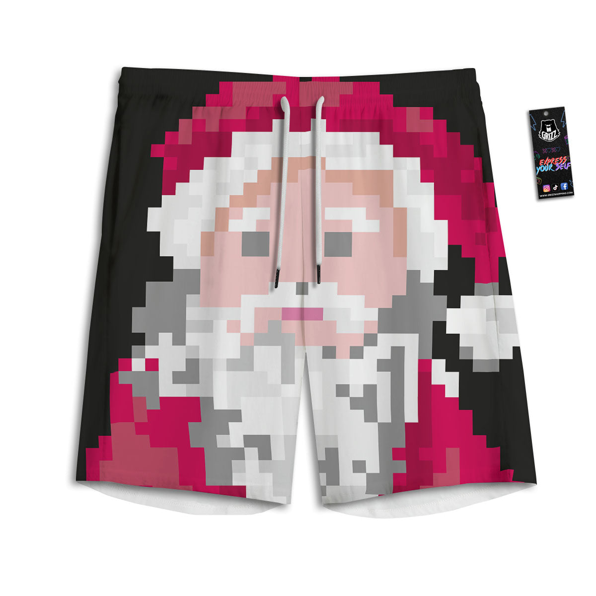 Santa Claus Christmas Pixel Print Men's Athletic Shorts