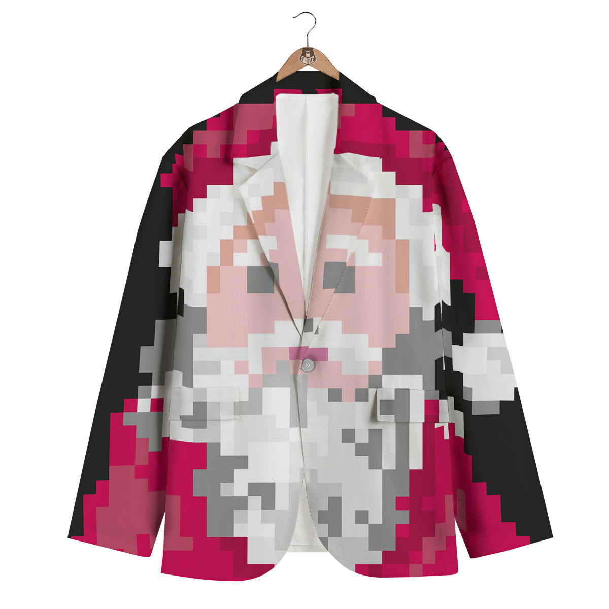 Santa Claus Christmas Pixel Print Men's Blazer-grizzshop