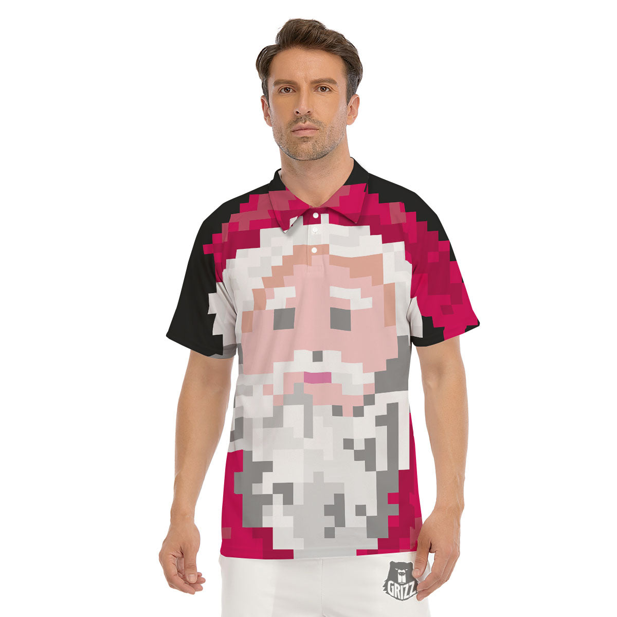 Santa Claus Christmas Pixel Print Men's Golf Shirts-grizzshop