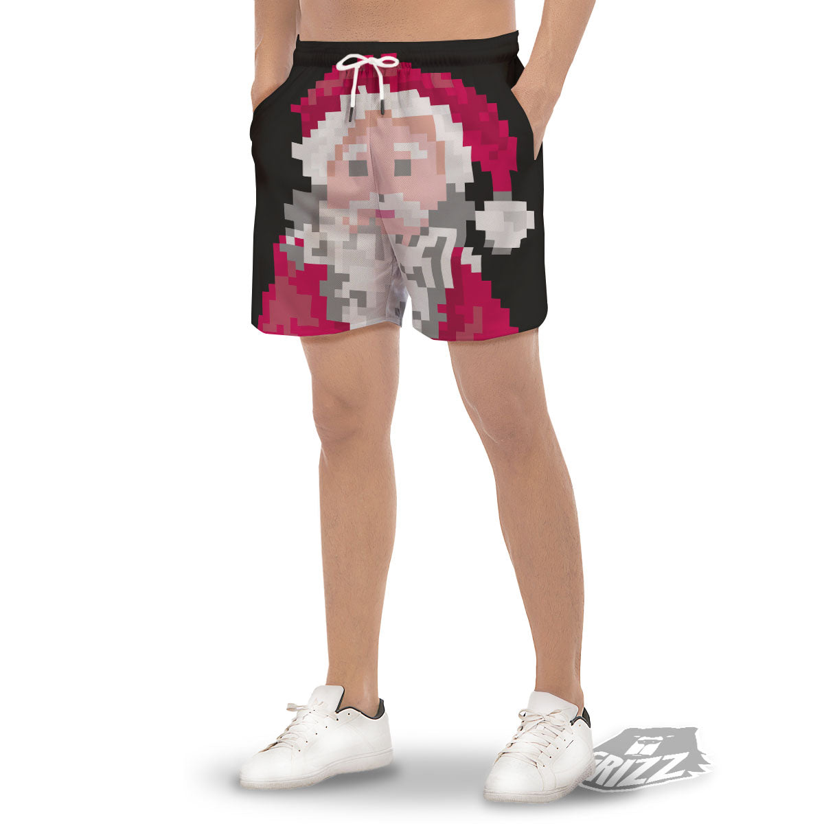 Santa Claus Christmas Pixel Print Men's Gym Shorts-grizzshop
