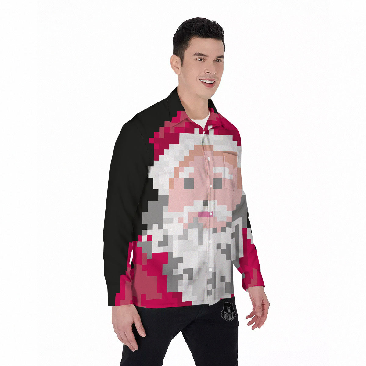 Santa Claus Christmas Pixel Print Men's Long Sleeve Shirts-grizzshop