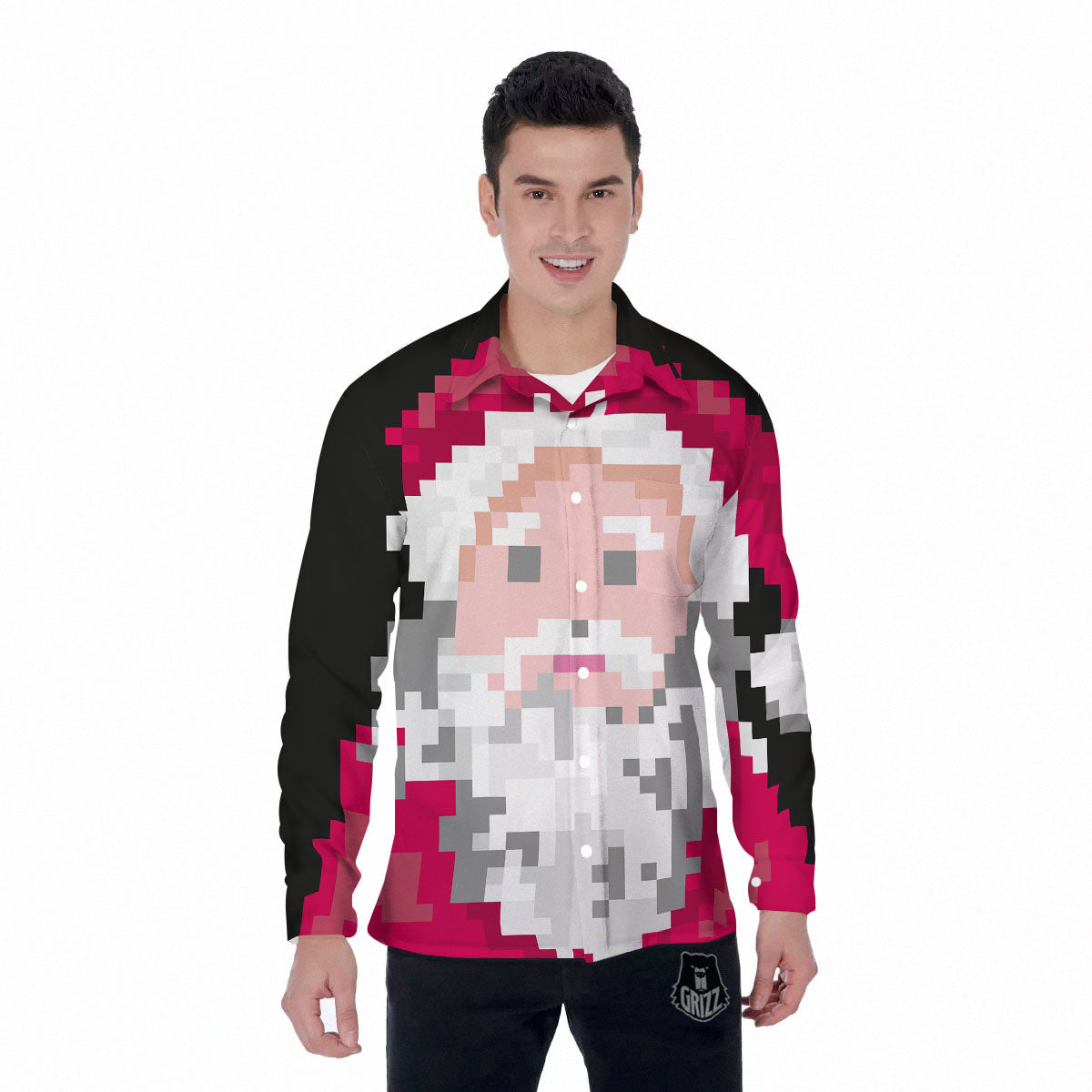 Santa Claus Christmas Pixel Print Men's Long Sleeve Shirts-grizzshop