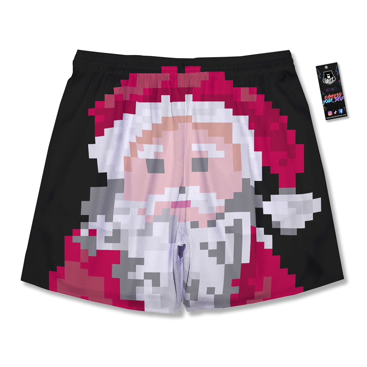 Santa Claus Christmas Pixel Print Men's Running Shorts-grizzshop