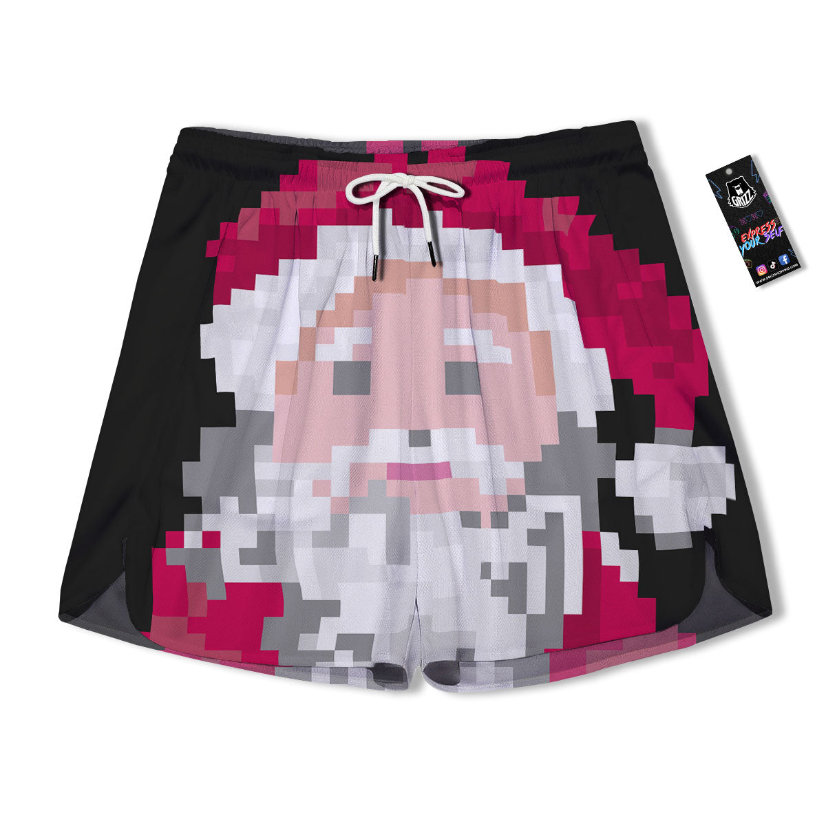 Santa Claus Christmas Pixel Print Men's Running Shorts-grizzshop