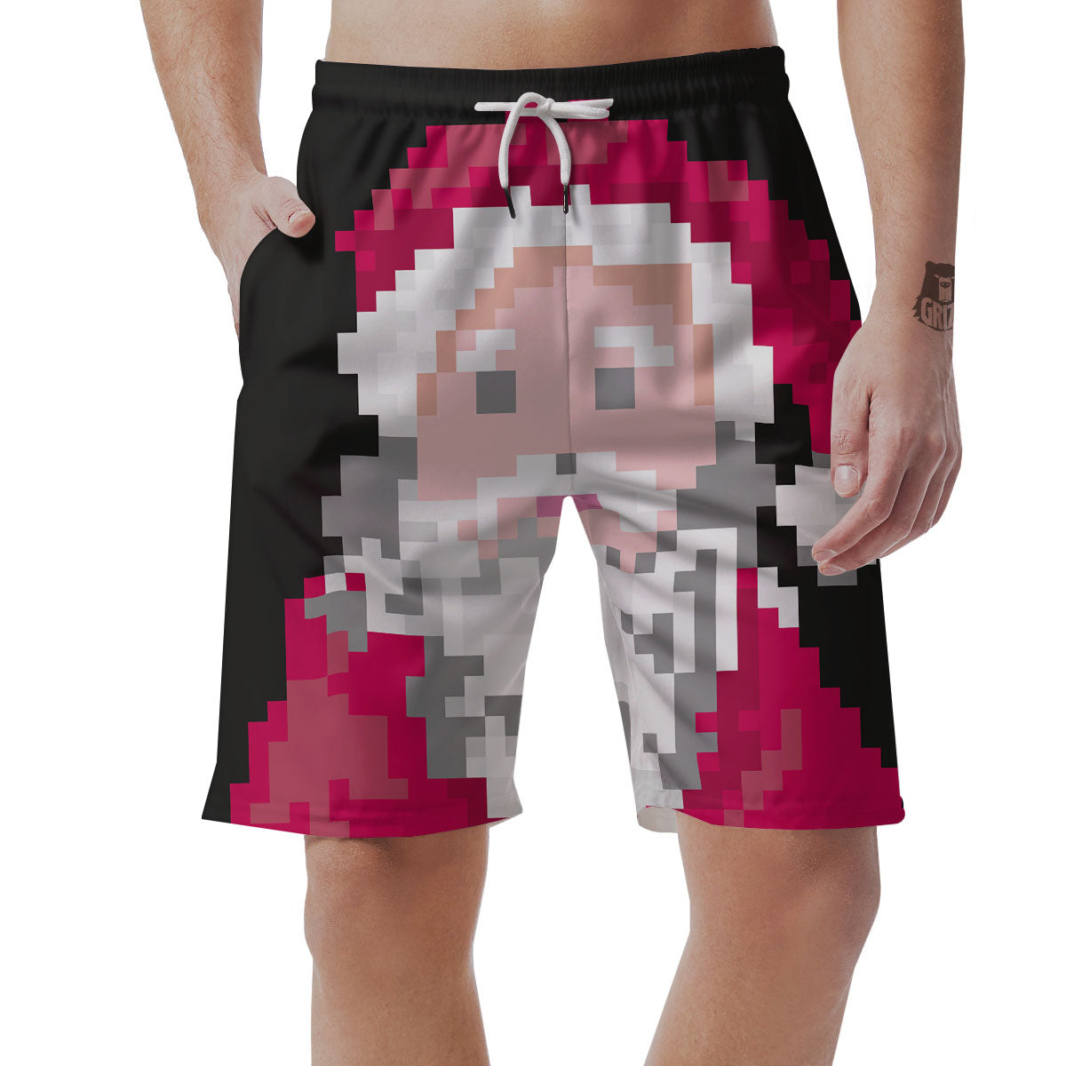 Santa Claus Christmas Pixel Print Men's Shorts-grizzshop