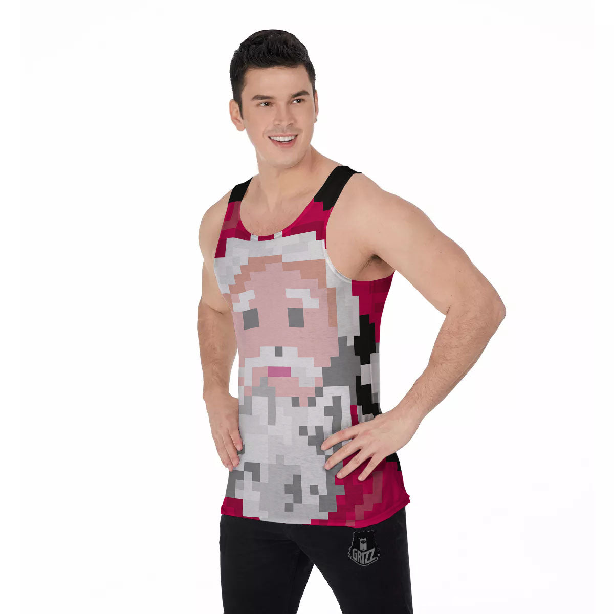 Santa Claus Christmas Pixel Print Men's Tank Top-grizzshop