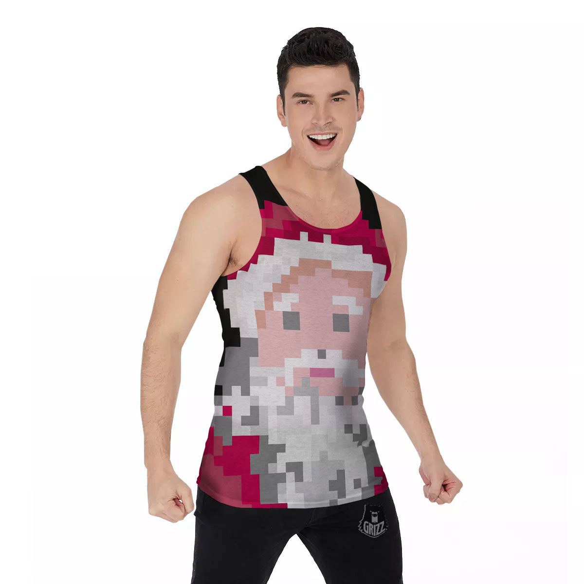 Santa Claus Christmas Pixel Print Men's Tank Top-grizzshop