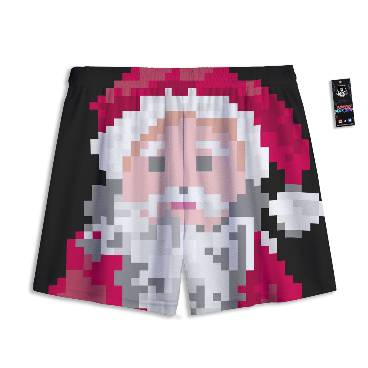 Santa Claus Christmas Pixel Print Mesh Shorts