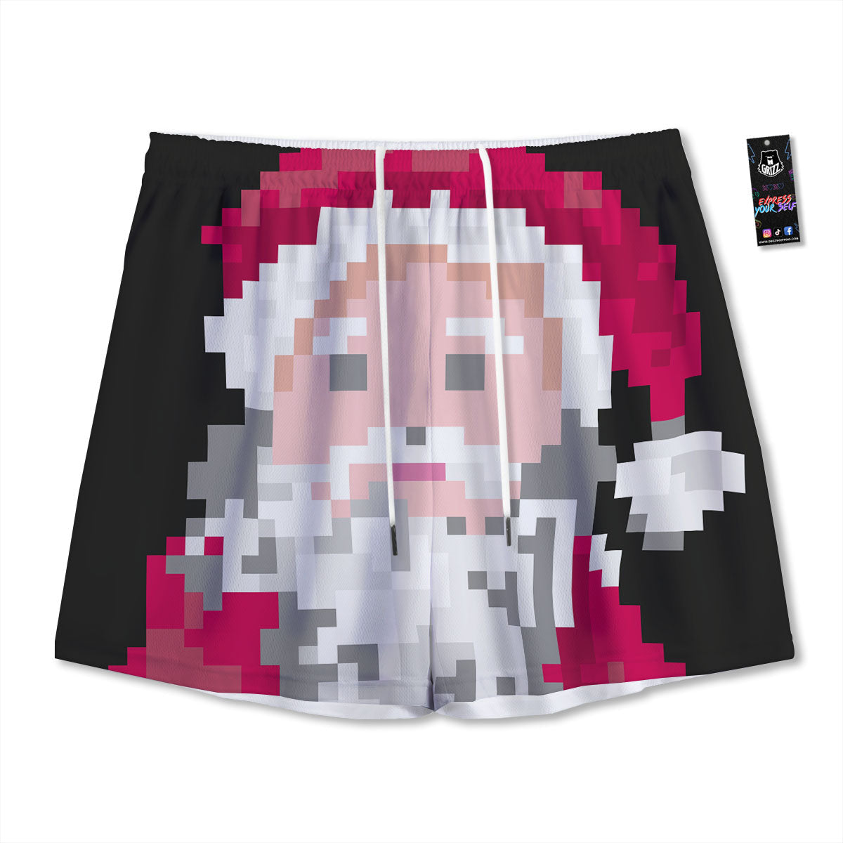 Santa Claus Christmas Pixel Print Mesh Shorts