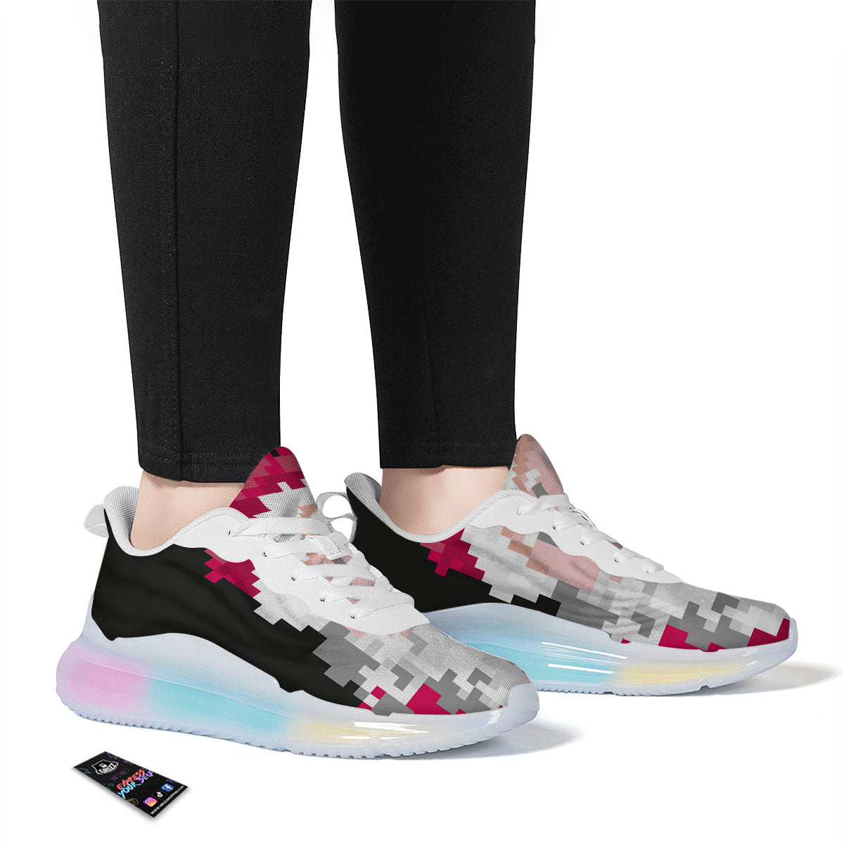 Santa Claus Christmas Pixel Print Running Sneakers-grizzshop