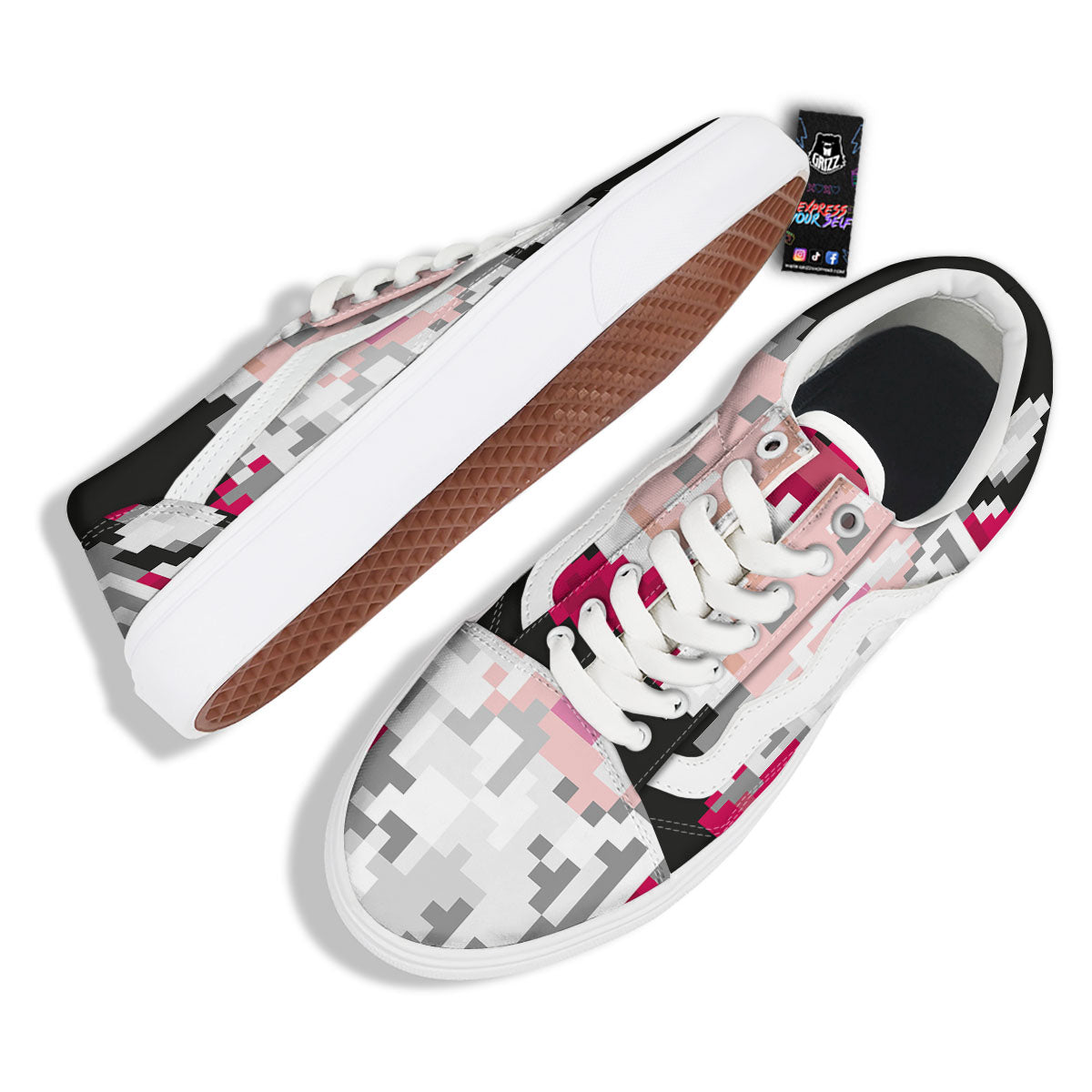 Santa Claus Christmas Pixel Print Skate Shoes-grizzshop