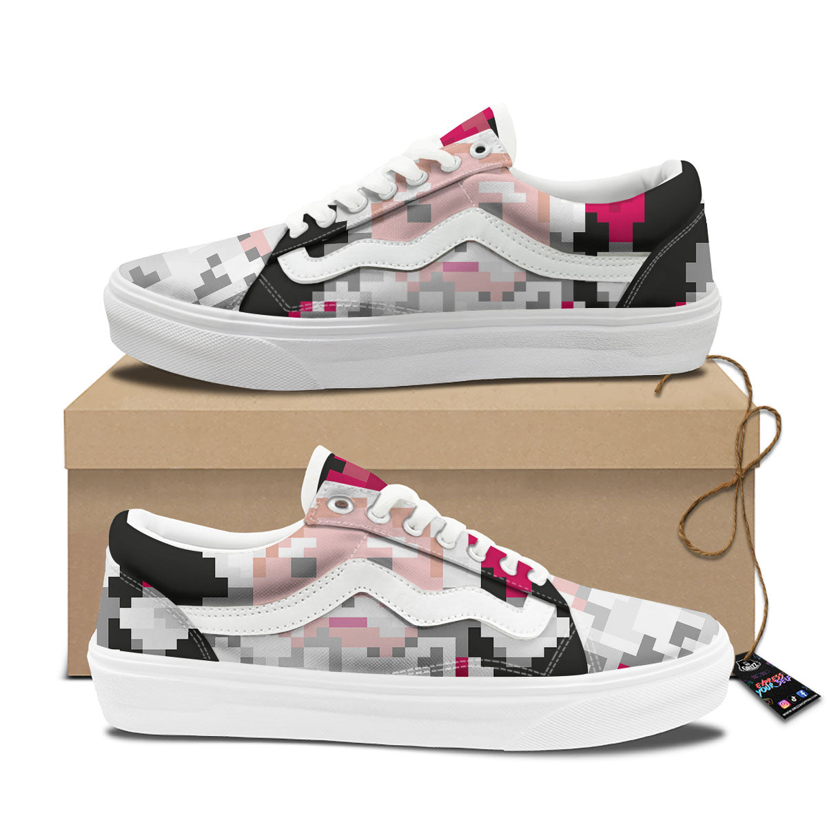 Santa Claus Christmas Pixel Print Skate Shoes-grizzshop