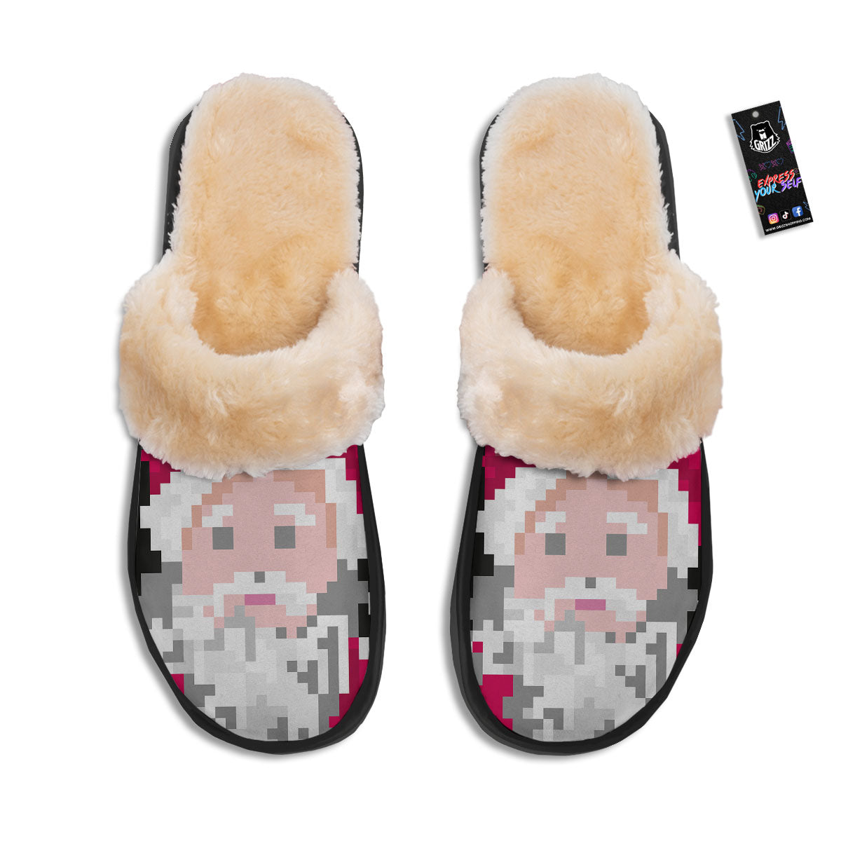 Santa Claus Christmas Pixel Print Slippers-grizzshop