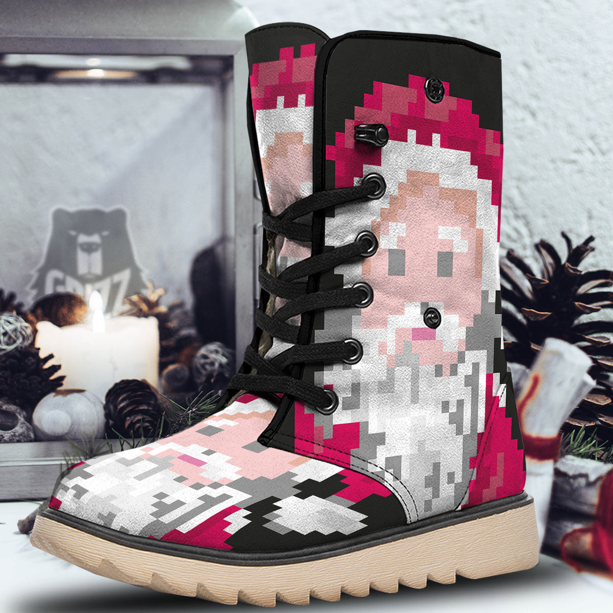 Santa Claus Christmas Pixel Print Snow Boots-grizzshop
