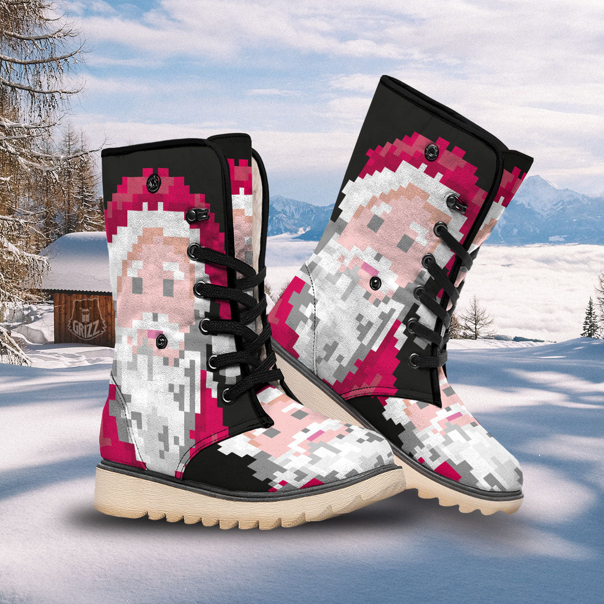 Santa Claus Christmas Pixel Print Snow Boots-grizzshop