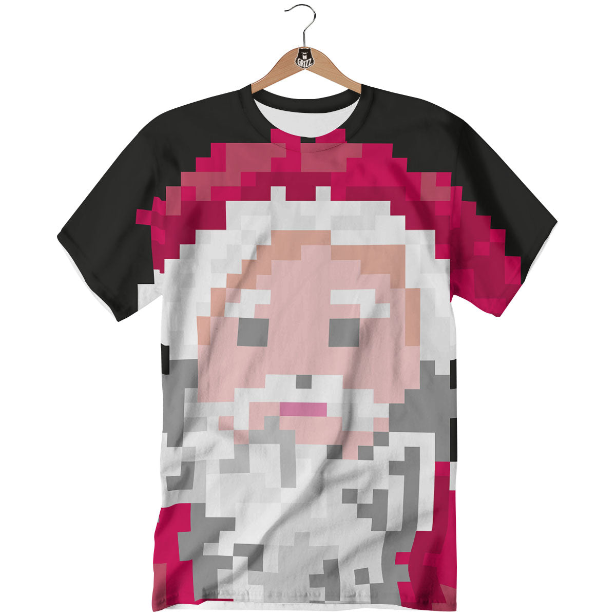 Santa Claus Christmas Pixel Print T-Shirt-grizzshop
