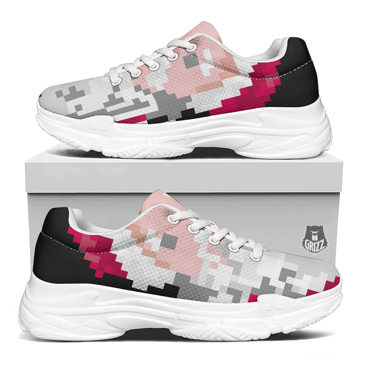 Santa Claus Christmas Pixel Print White Chunky Shoes-grizzshop
