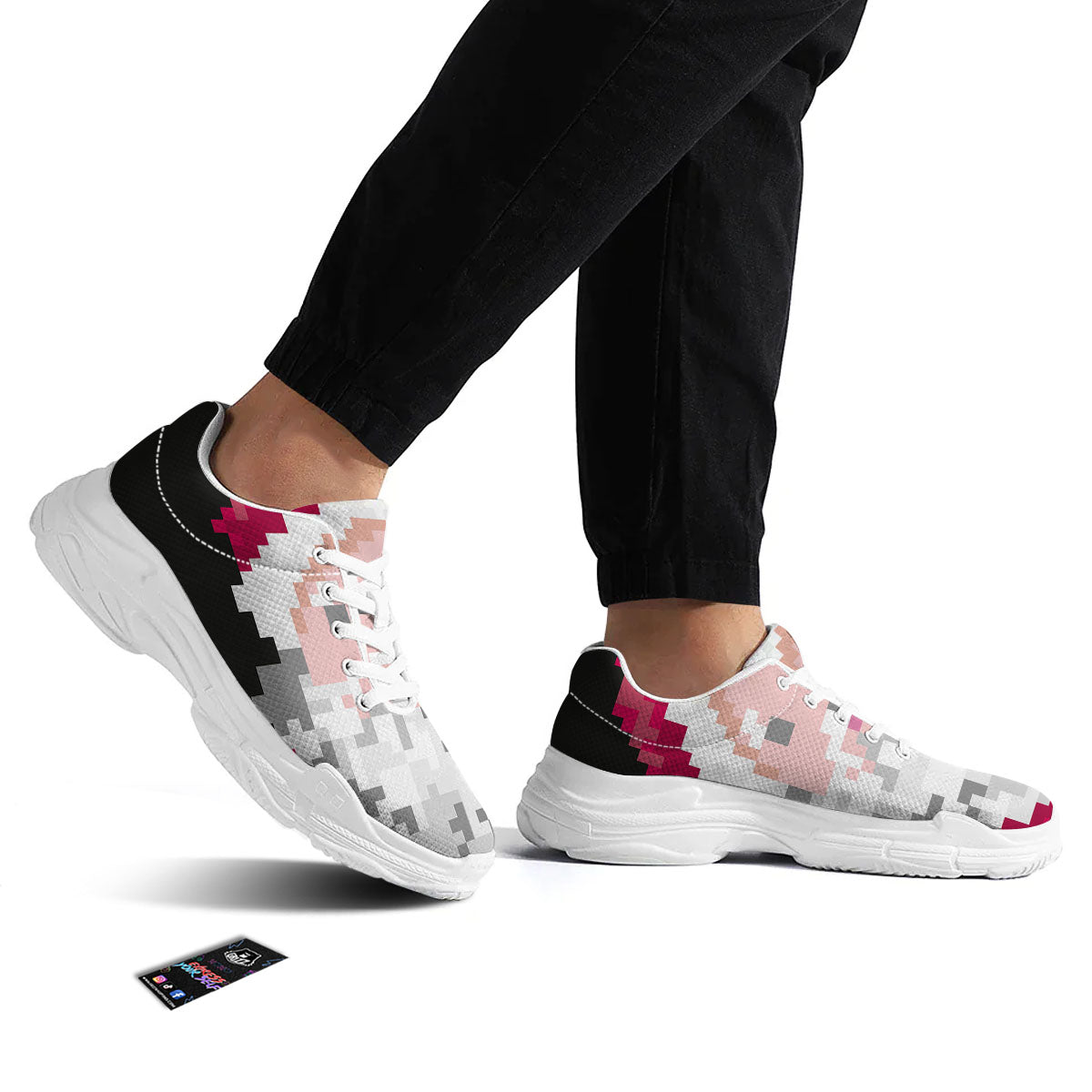 Santa Claus Christmas Pixel Print White Chunky Shoes-grizzshop