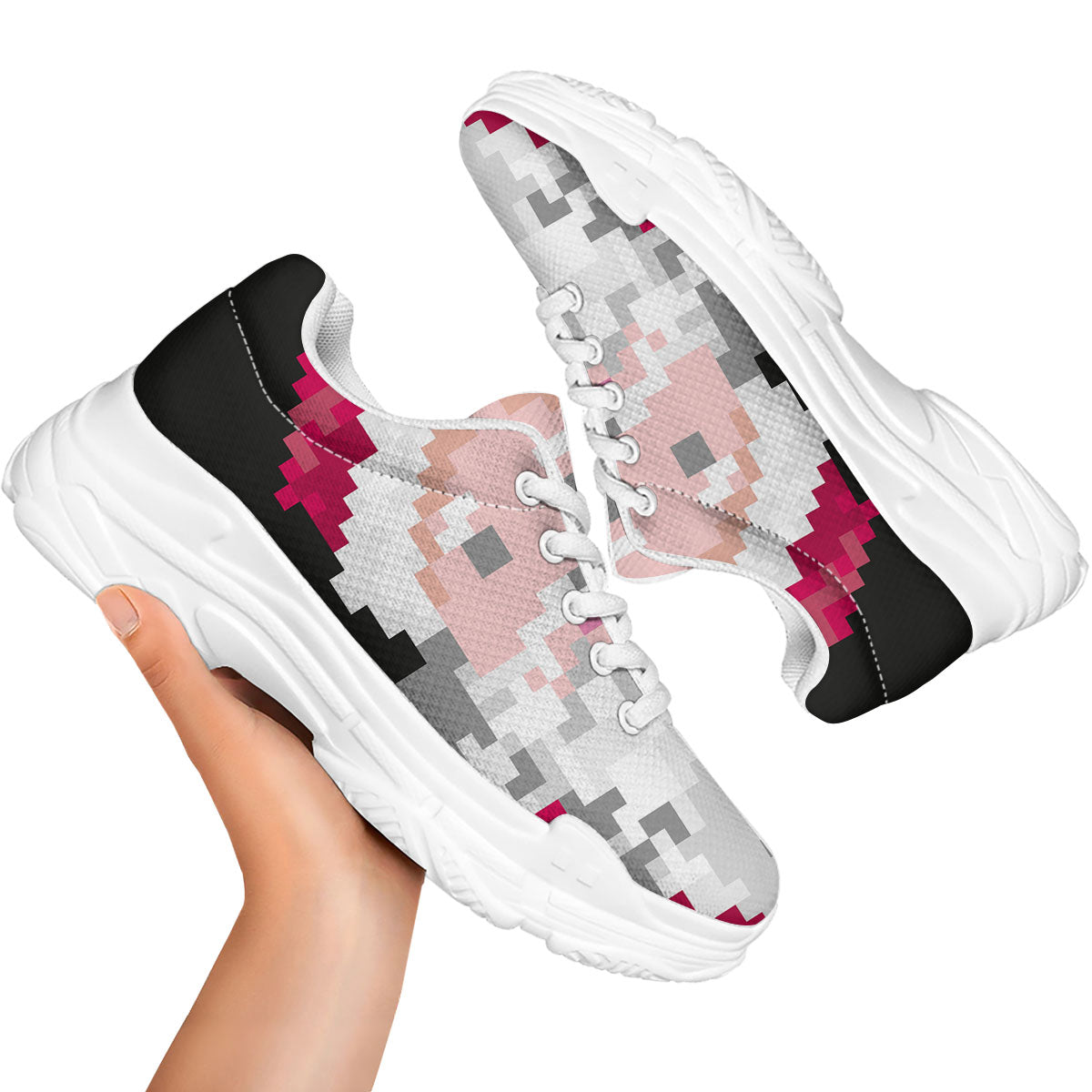 Santa Claus Christmas Pixel Print White Chunky Shoes-grizzshop