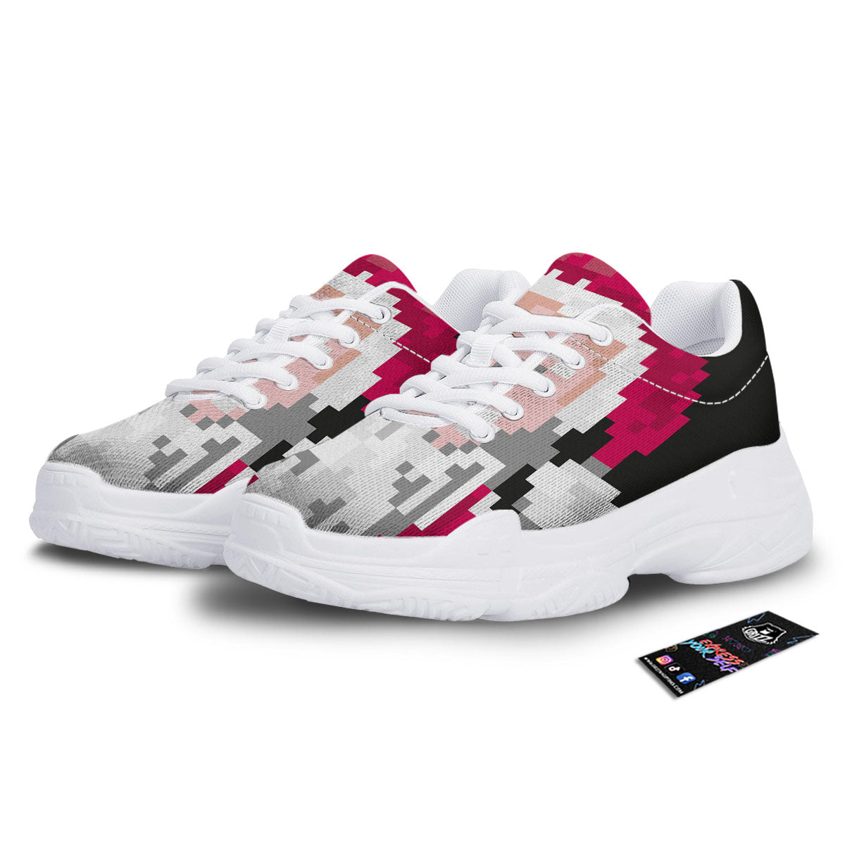 Santa Claus Christmas Pixel Print White Chunky Shoes-grizzshop