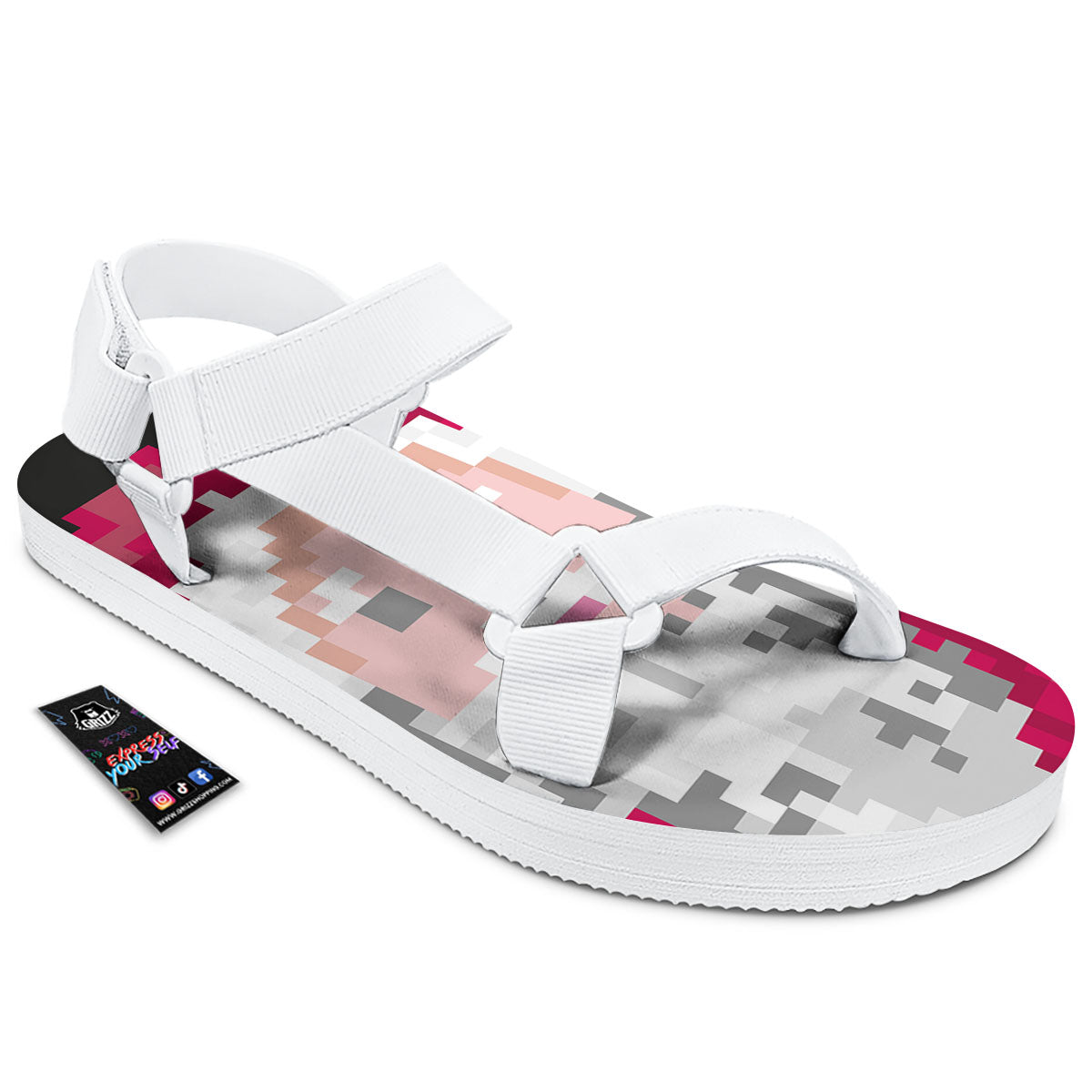 Santa Claus Christmas Pixel Print White Open Toe Sandals-grizzshop