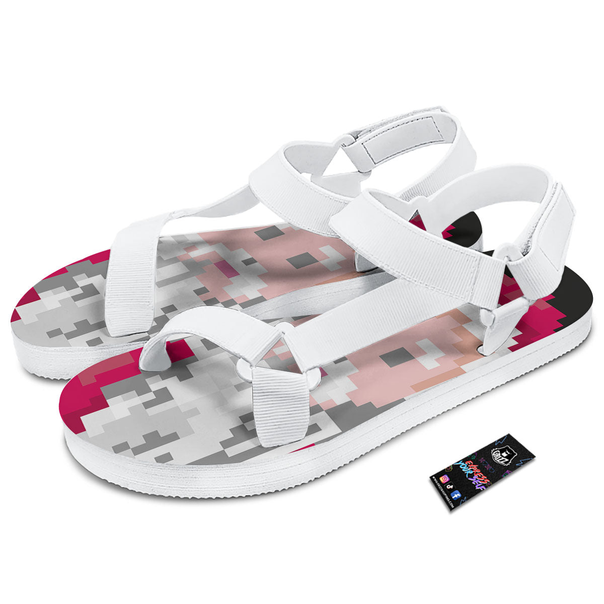 Santa Claus Christmas Pixel Print White Open Toe Sandals-grizzshop