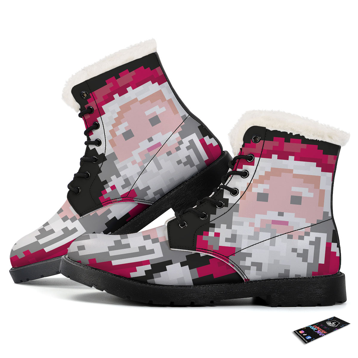 Santa Claus Christmas Pixel Print Winter Boots-grizzshop