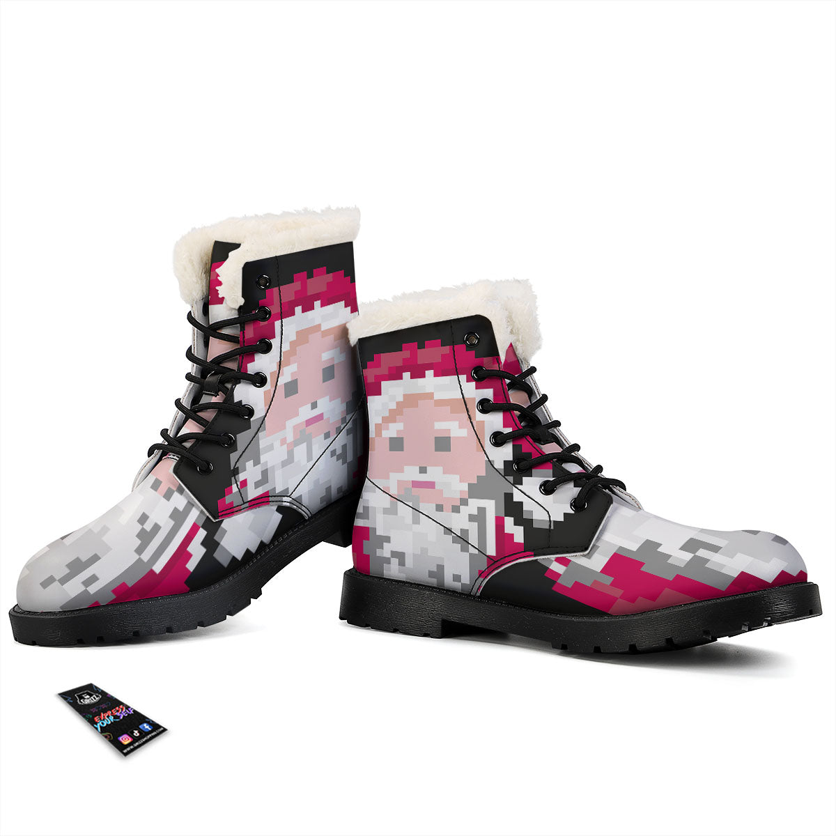 Santa Claus Christmas Pixel Print Winter Boots-grizzshop