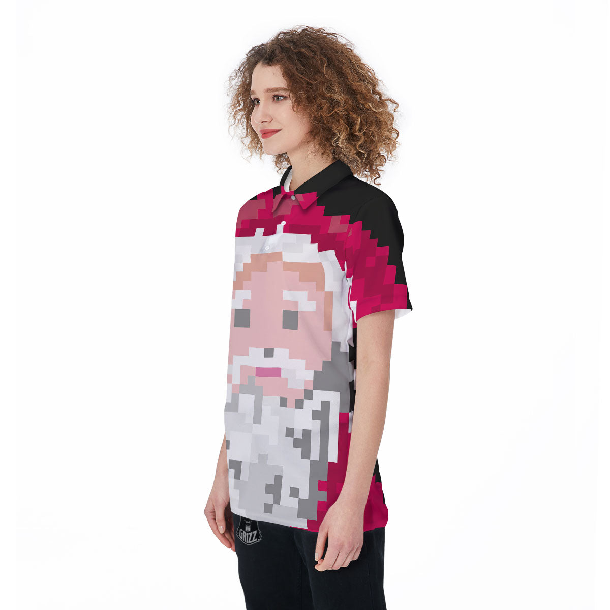 Santa Claus Christmas Pixel Print Women's Golf Shirts-grizzshop