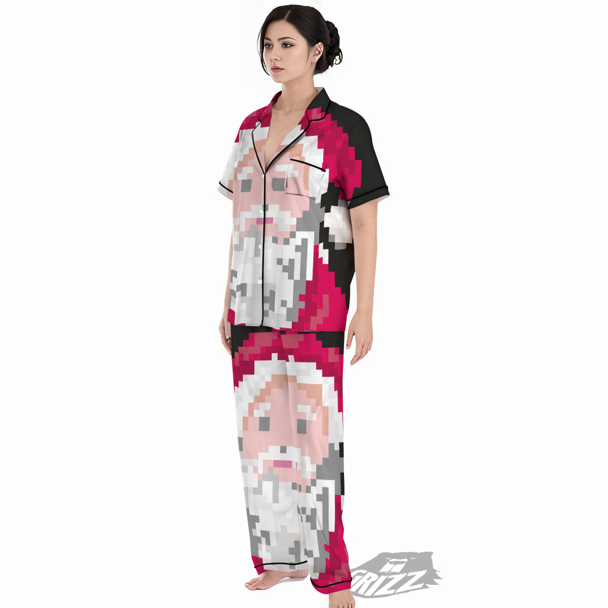 Santa Claus Christmas Pixel Print Women's Pajamas Set-grizzshop