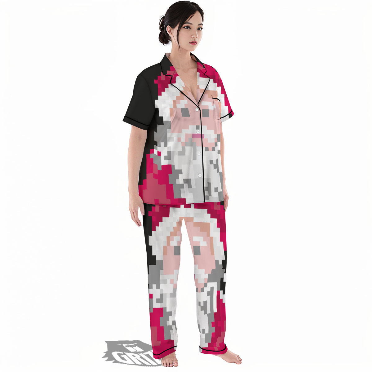 Santa Claus Christmas Pixel Print Women's Pajamas Set-grizzshop