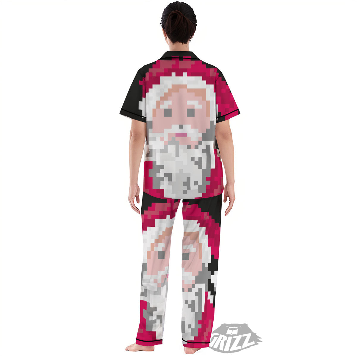 Santa Claus Christmas Pixel Print Women's Pajamas Set-grizzshop