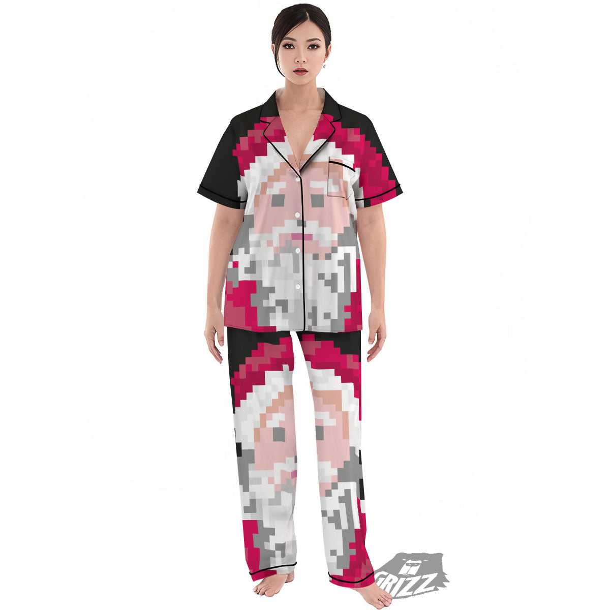 Santa Claus Christmas Pixel Print Women's Pajamas Set-grizzshop