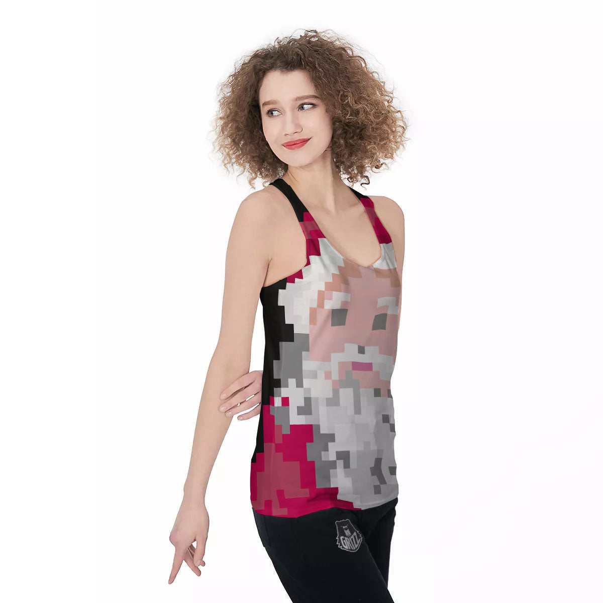 Santa Claus Christmas Pixel Print Women's Racerback Tank Top-grizzshop