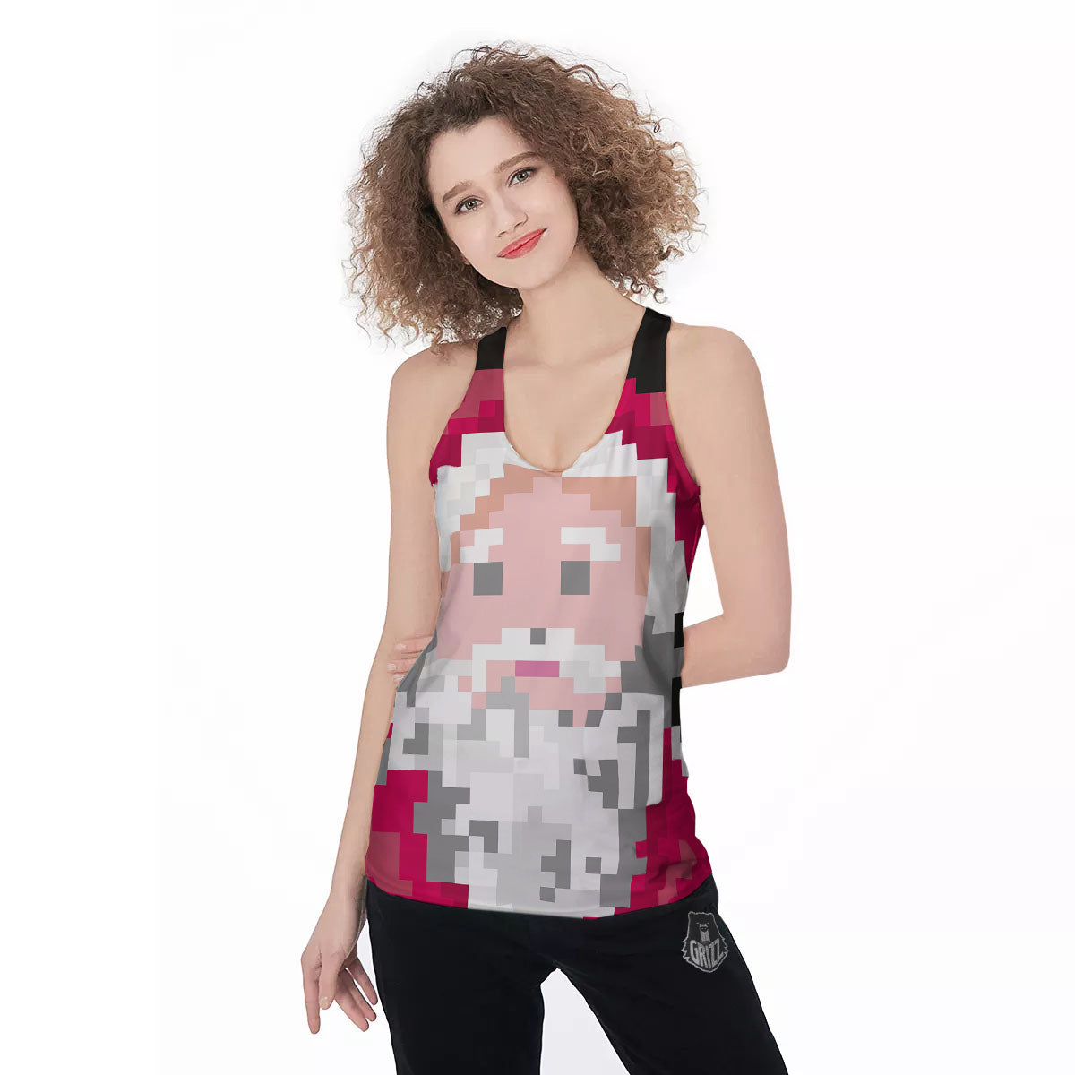 Santa Claus Christmas Pixel Print Women's Racerback Tank Top-grizzshop