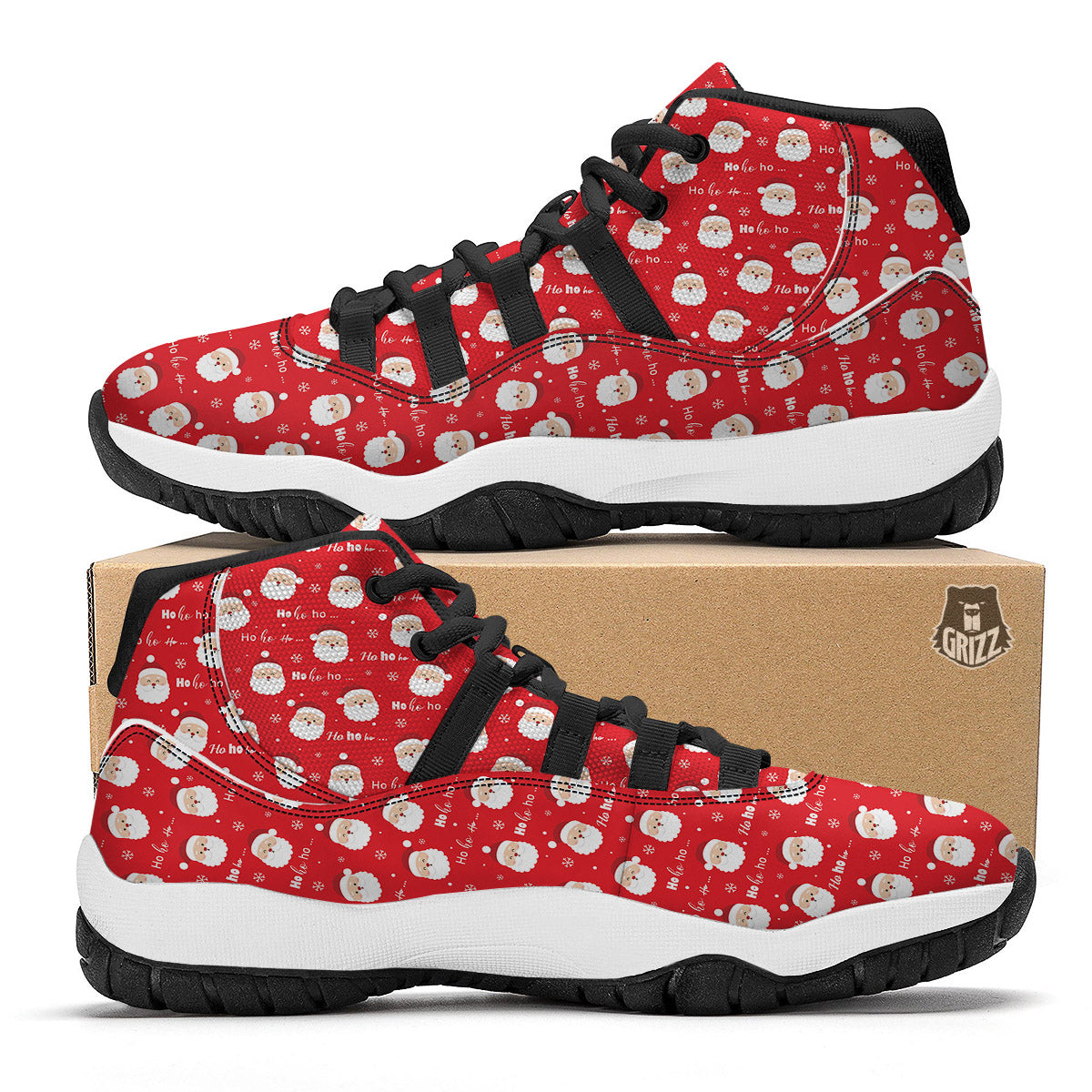 Santa Claus Christmas Print Pattern Black Bball Shoes-grizzshop